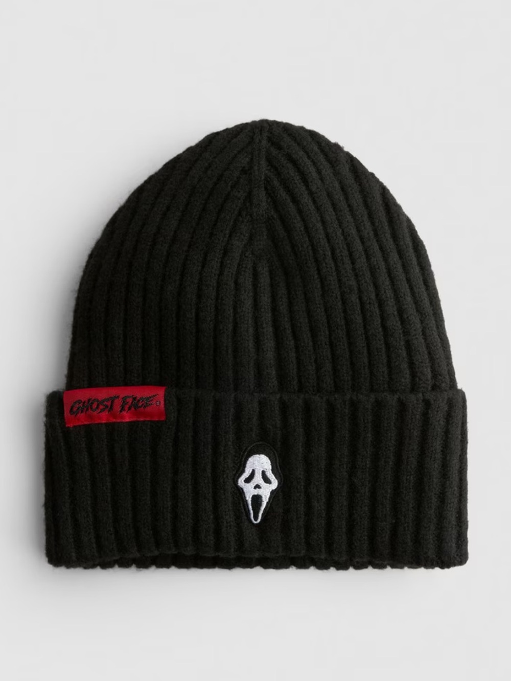 Scream Ghost Face Ribbed Beanie Hat black chunky knit winter hat toque
